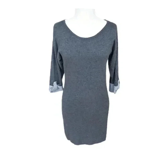 Tart Collections Classic Gray Long Sleeve Ribbed Knit Sheath Sweater Dress - Picture 1 of 6